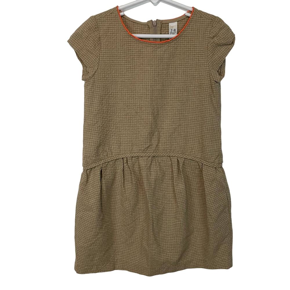 Zara Kids Tan Dress 7/8 Gingham Short Sleeve Casual Pockets